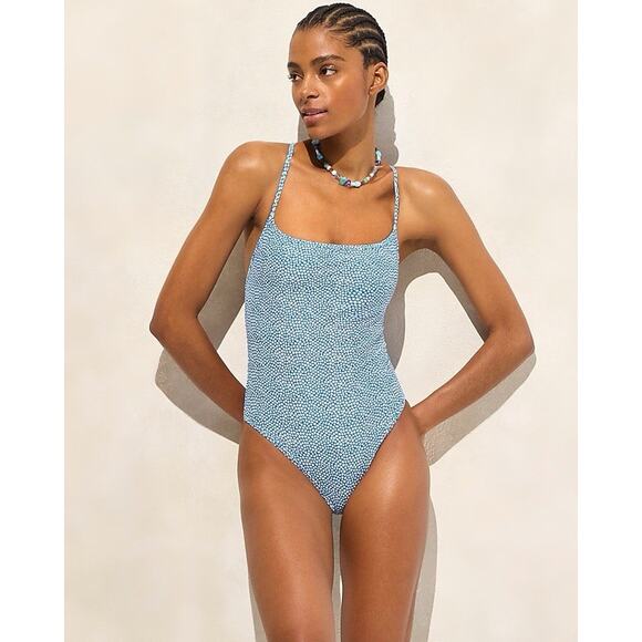 J. Crew Scoopback one-piece swimsuit in floral-stripe print Reversible NWT $148 - Picture 1 of 7